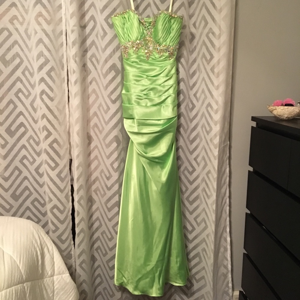 Lime green Mori Lee prom dress